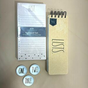 NWOT Bundle of Rae Dunn notepad set  list booklet and three fridge magnets‌